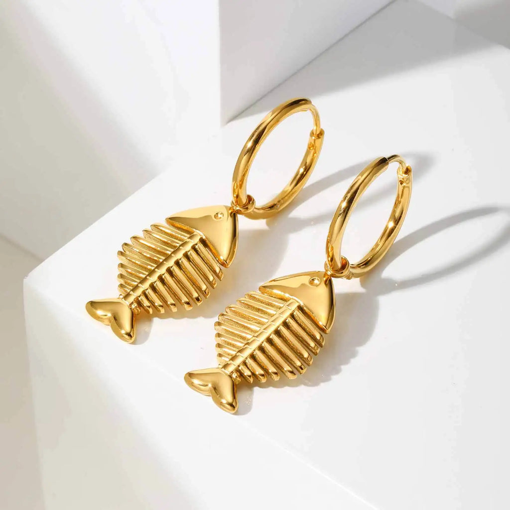 Asymmetric Fish Bone Dangle Earrings – Gold Stainless Steel Dangle Earrings SPOT Default Title