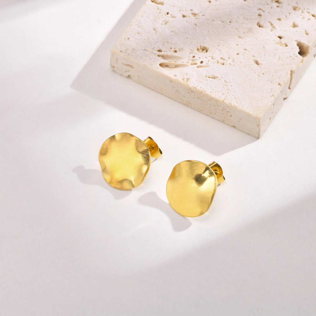 Matte Circle Disc Stud Earrings – Gold Stainless Steel Stud Earrings SPOT