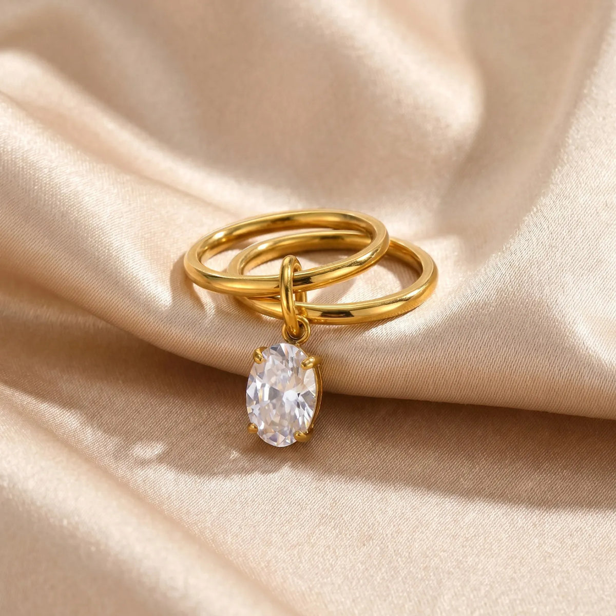 18K Gold Plated CZ Dainty Drop Stackable Ring – Waterproof Stackable Gold Ring SPOT