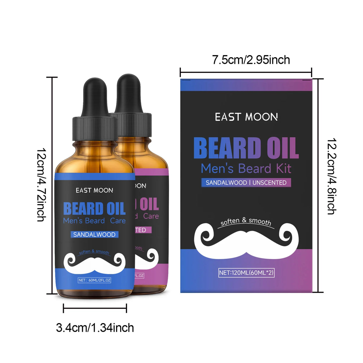 East Moon Beard Oil Kit – Unscented & Sandalwood | 2×30ml Beard Oil Kit SPOT