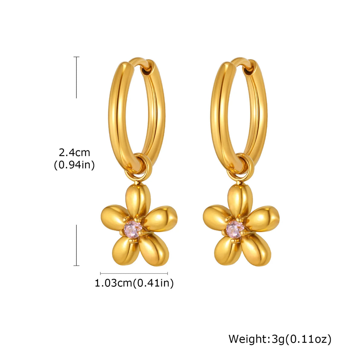 Zircon Flower Huggie Hoop Earrings | 18K Gold Plated Steel Huggie Hoop Earrings SPOT ED-853G03