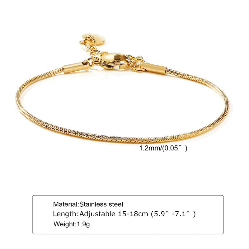 Women's Snake & Herringbone Chain Bracelet – 18K Gold Plated Chain Link Bracelet SPOT BR-871G-15
