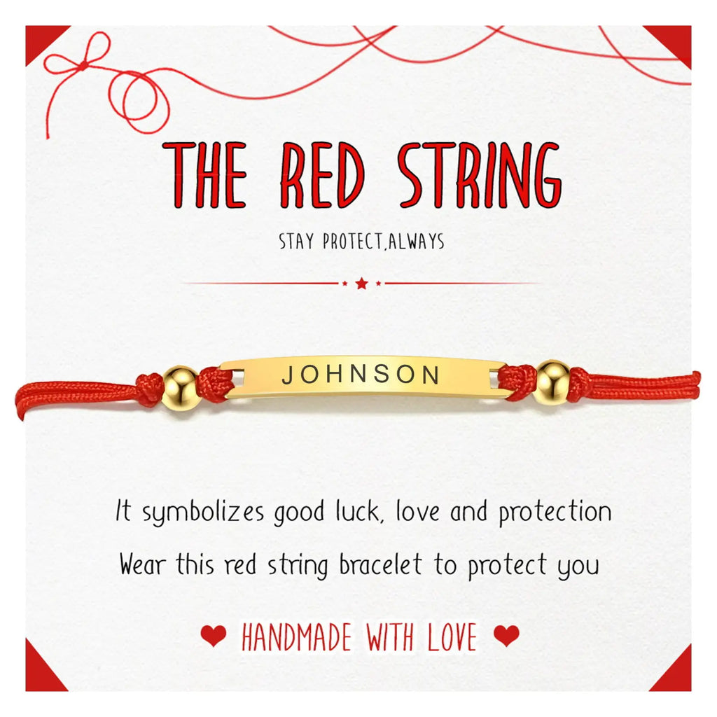 Personalized Engraved Name ID Bracelet – Red String, Gift Box Personalized ID Bracelet SPOT