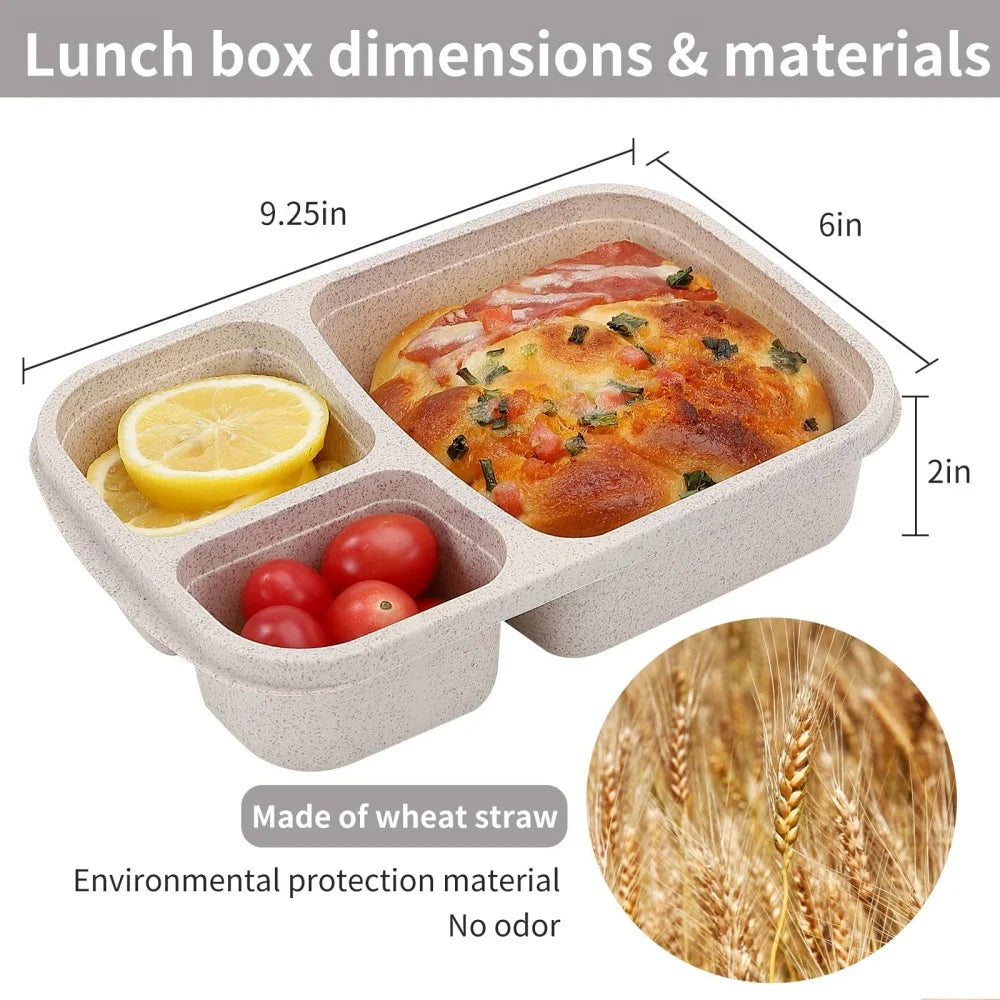 Wheat Straw Bento Lunch Box – 3-Compartment Meal Prep Set Bento Lunch Box SPOT