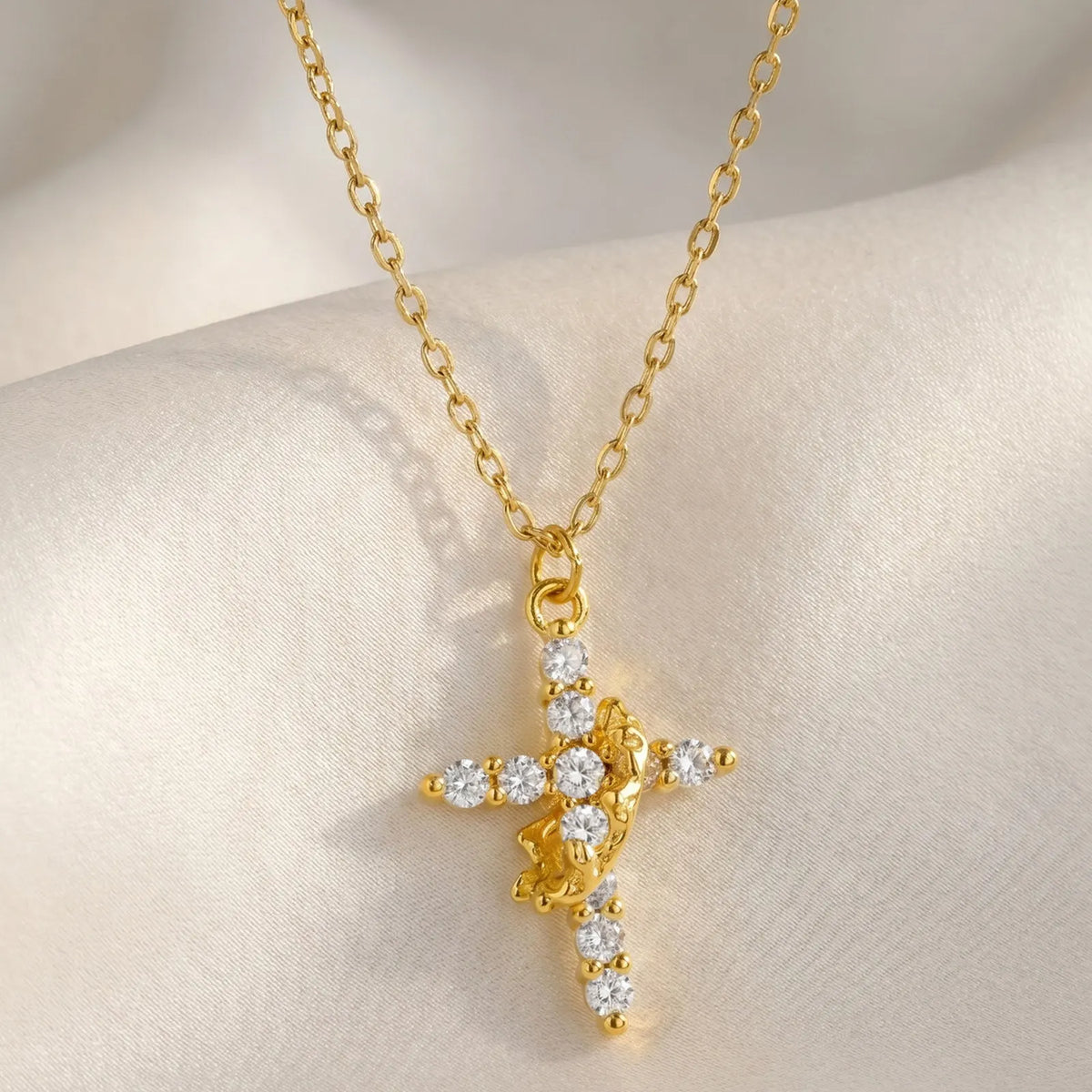 Zircon Cross Pendant Necklace – Gold Plated Stainless Steel Cross Pendant Necklace SPOT Default Title