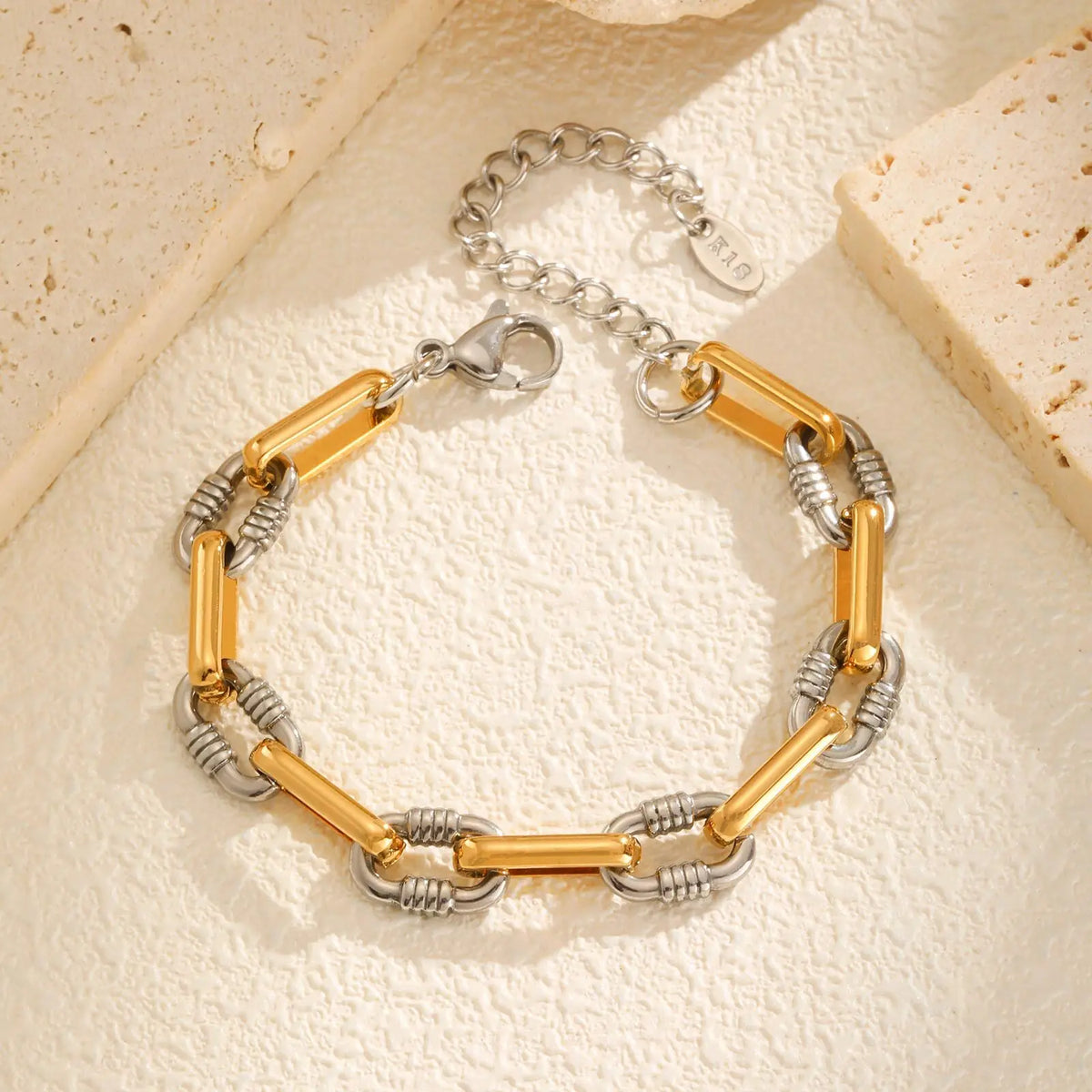 Two-Tone Chunky Paperclip Chain Bracelet – Stainless Steel Chain Link Bracelet SPOT