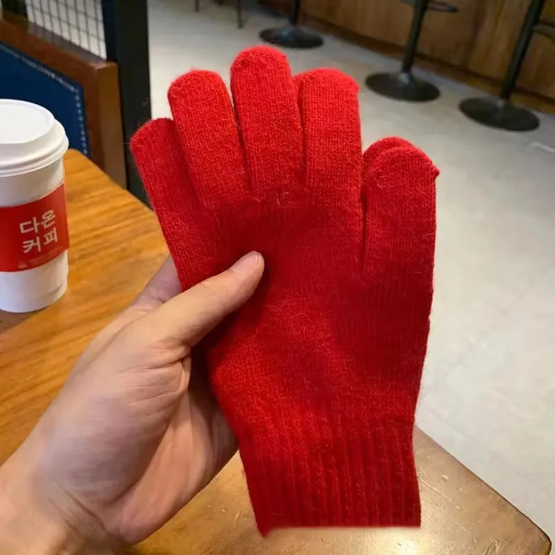 Women's Winter Knit Full Finger Gloves – Warm & Stylish Knit Winter Gloves SPOT Red