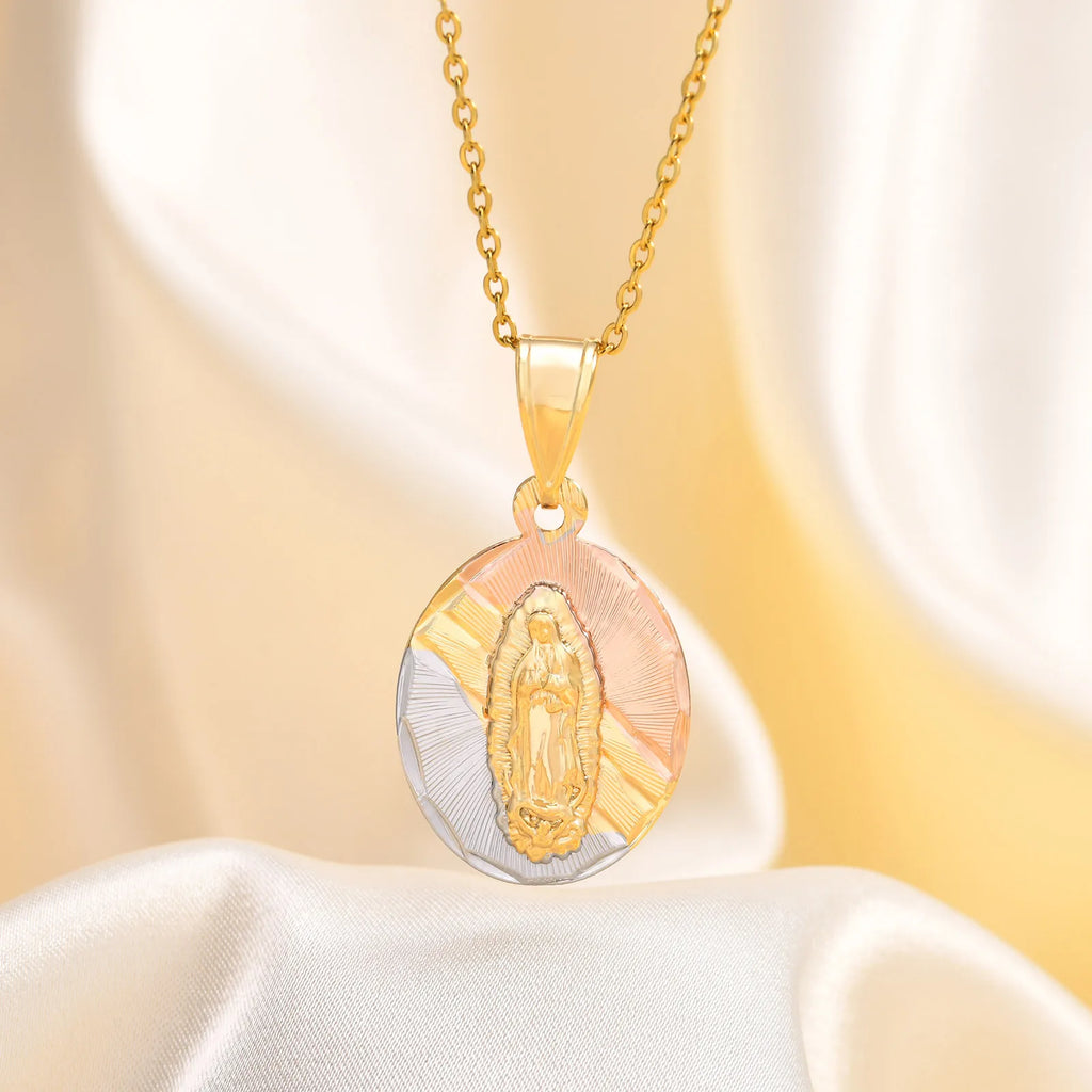 Tri-Color Gold Virgin Mary Guadalupe Pendant Necklace Gift Pendant Necklace SPOT