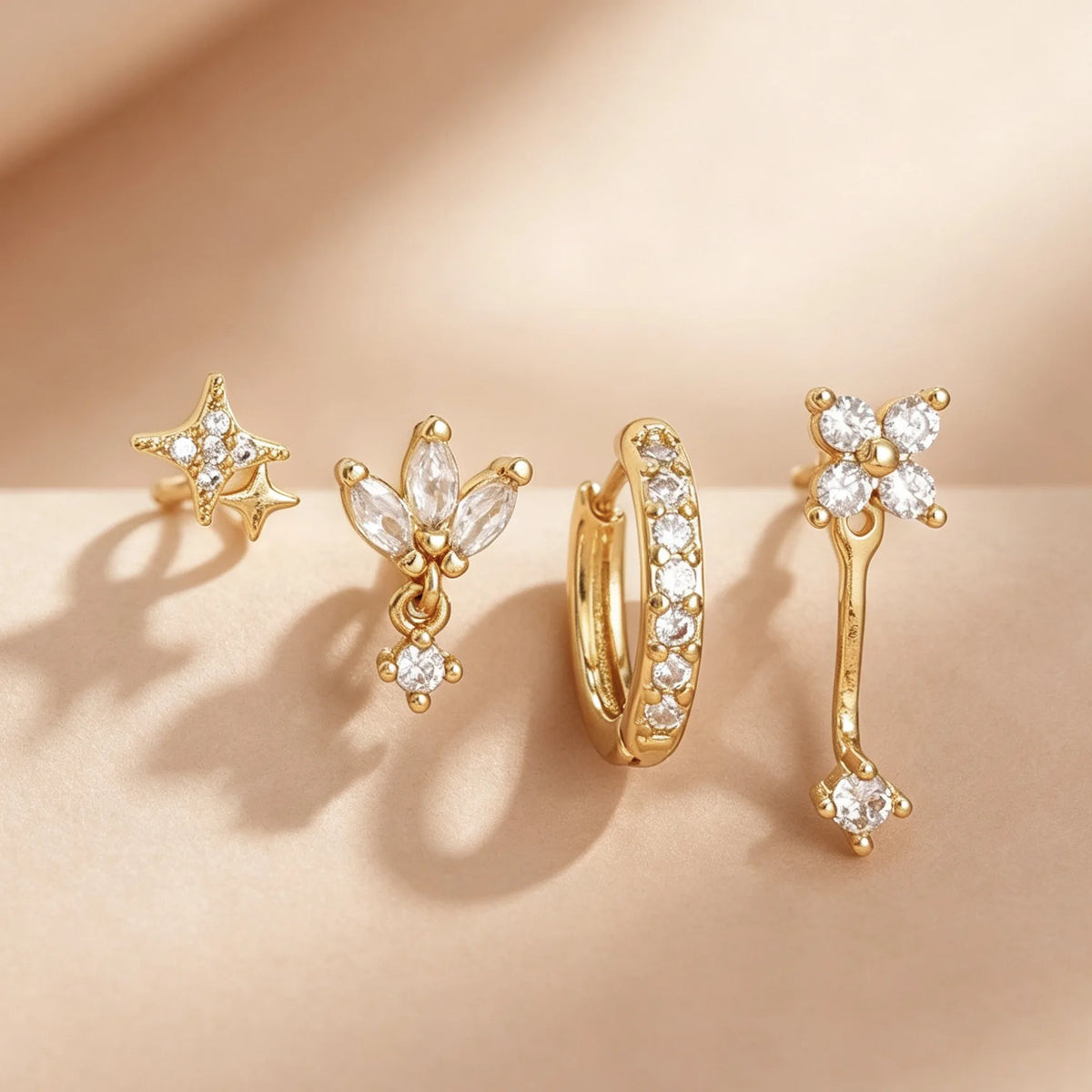 Zircon Stud Earrings Set – Gold Plated Stackable Cartilage Studs Stud Earrings Set SPOT EBD-618G-SET