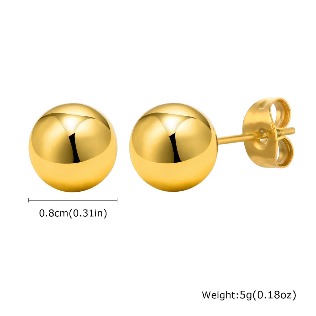 8mm 18K Gold Ball Stud Earrings – Stainless Steel, Nickel-Free Ball Stud Earrings SPOT ES-402G-8