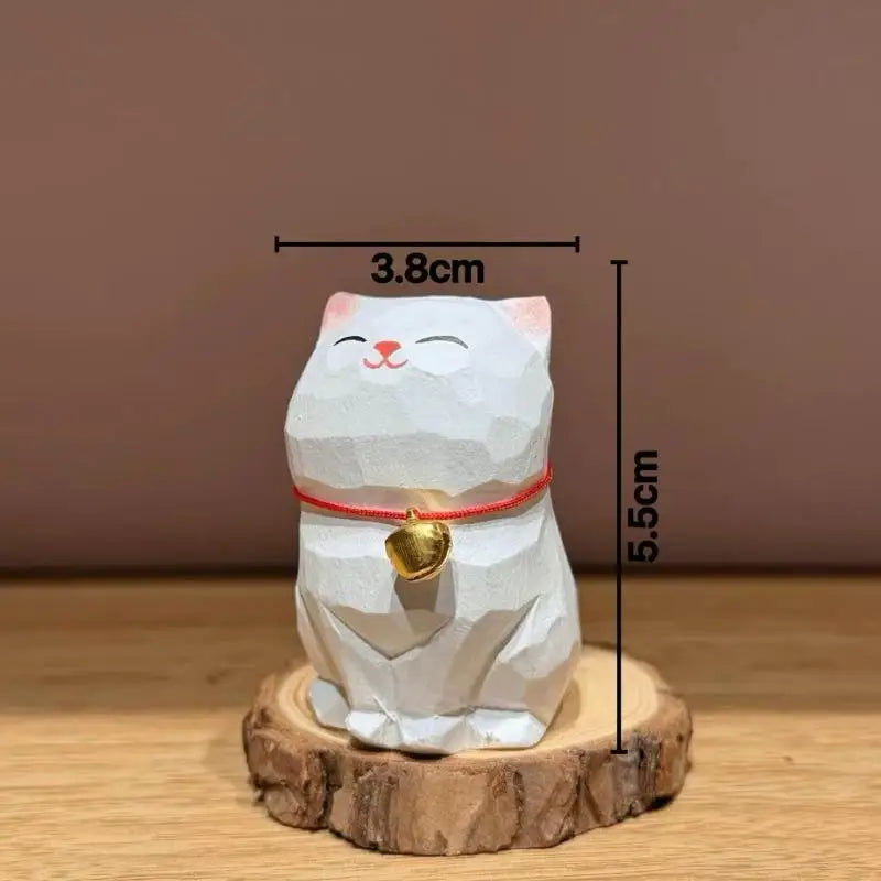 Hand Carved Wooden White Cat Figurine | Lucky Desktop Ornament Wood Cat Figurine SPOT