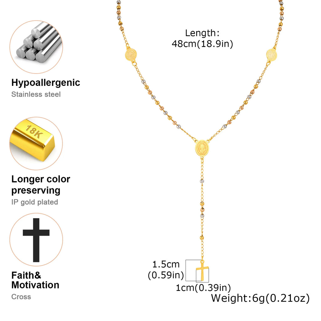 St. Benedict Rosary Necklace – Stainless Steel Cross Pendant Religious Pendant Necklace SPOT