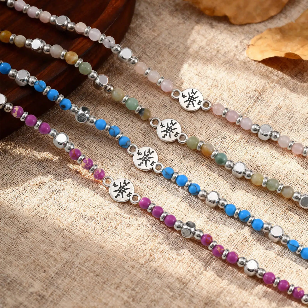 Class of 2026 Natural Stone Compass Bracelet | Stainless Steel Beaded Bracelet SPOT