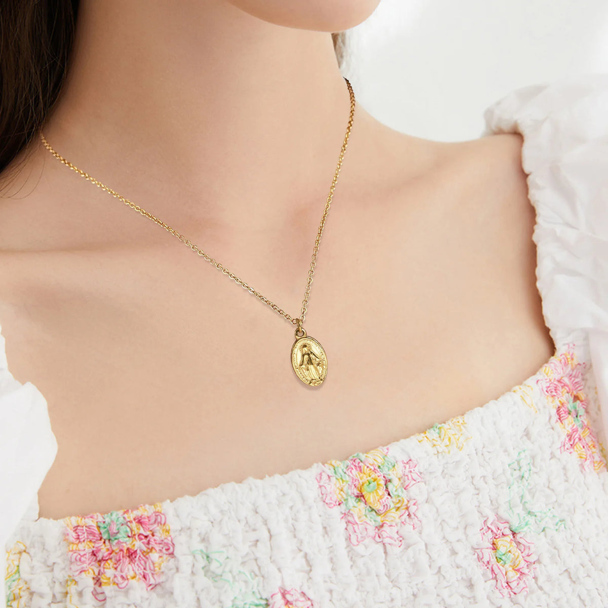 Virgin Mary Guadalupe Pendant Necklace – Gold Stainless Steel Pendant Necklace SPOT