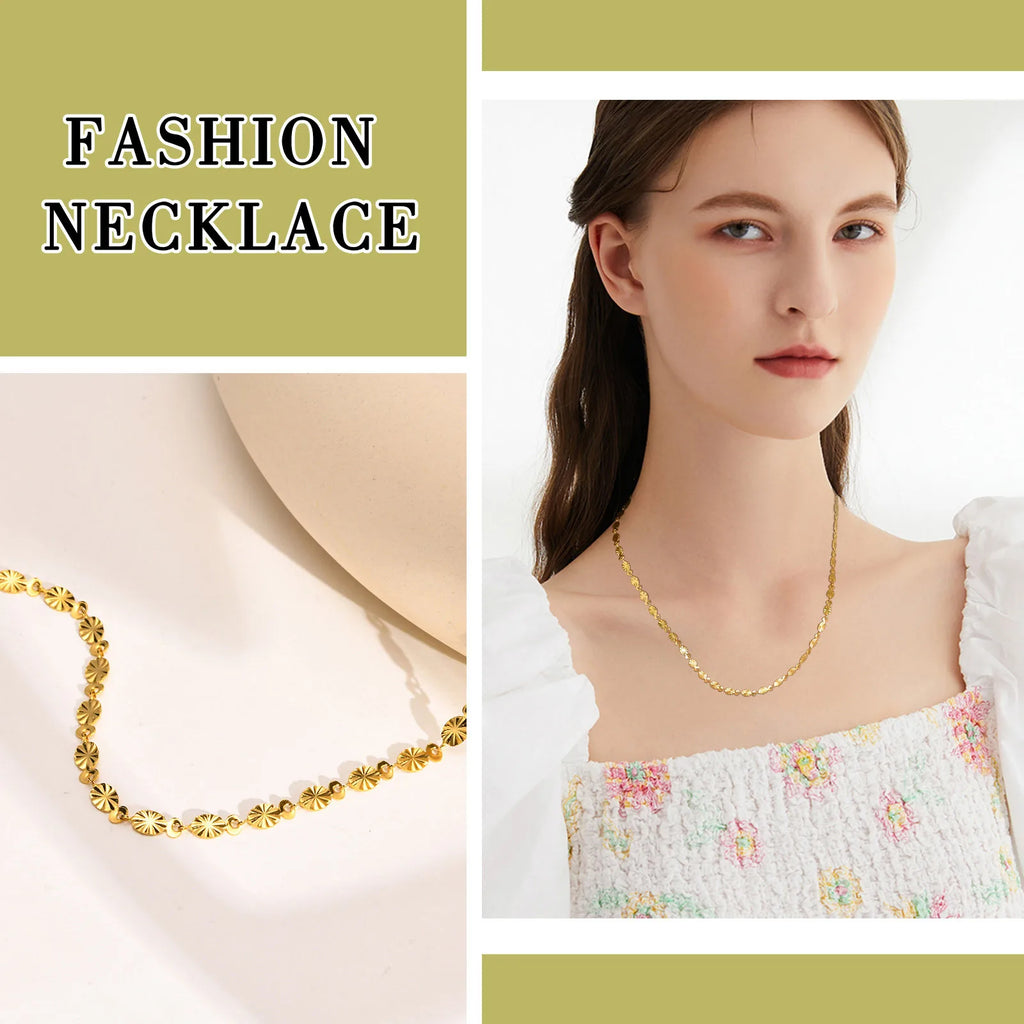 Daisy Chain Necklace – Gold Stainless Steel Flower Collar Chain Necklace SPOT
