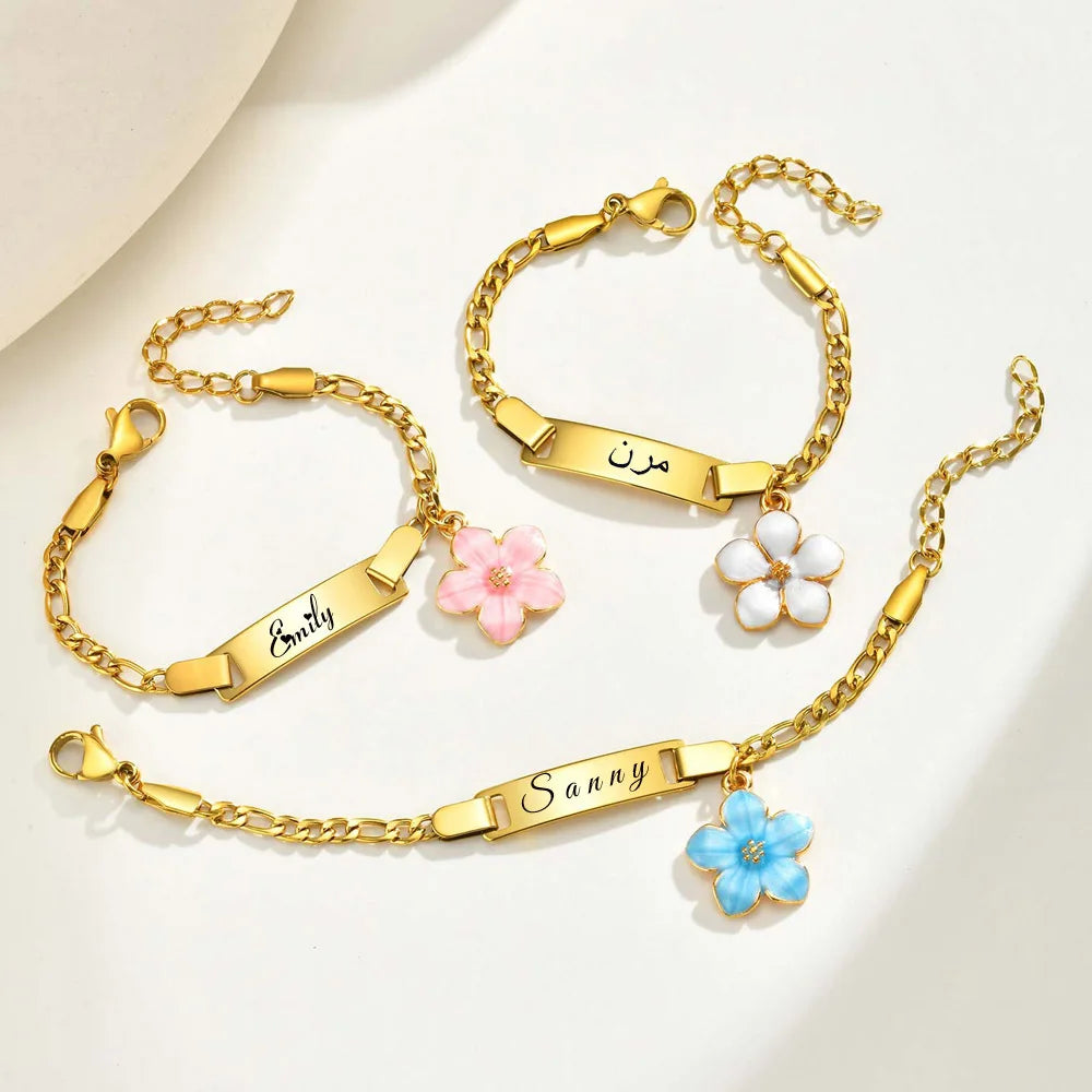 Personalized Baby Girl ID Bracelet – Gold Engraved Name & Date Personalized ID Bracelet SPOT