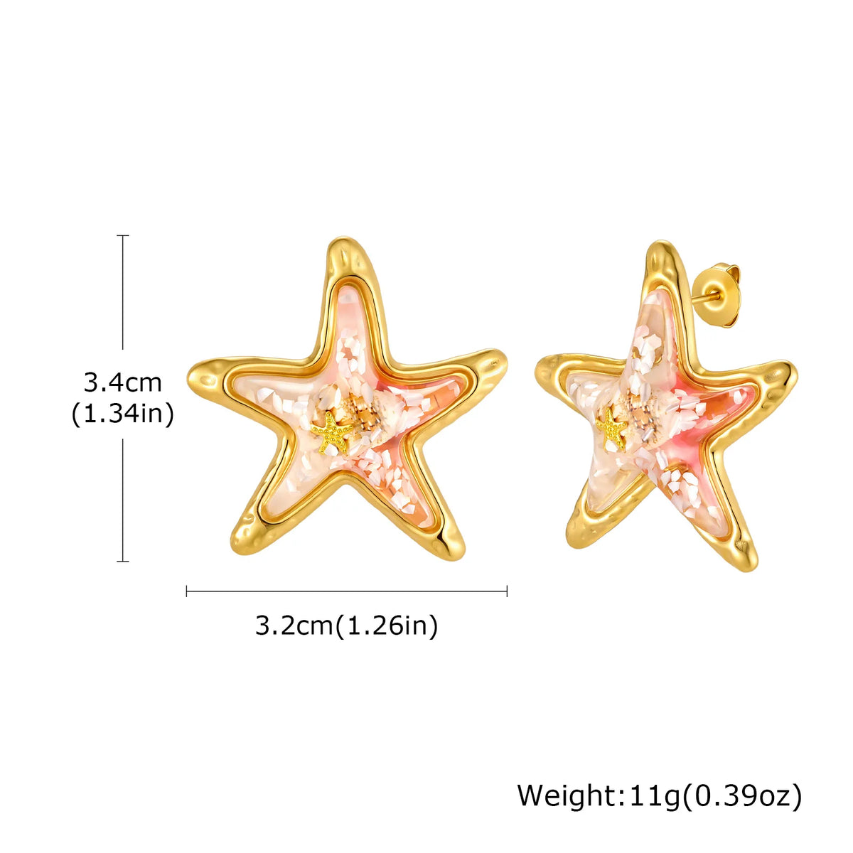 Starfish Resin Stud Earrings – Hypoallergenic Beach Jewelry Stud Earrings SPOT ES-854GPK