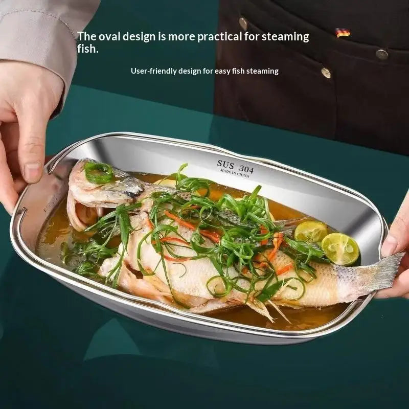 304 Stainless Steel Fish Steaming Tray – Oval Serving Plate Steaming Serving Tray SPOT