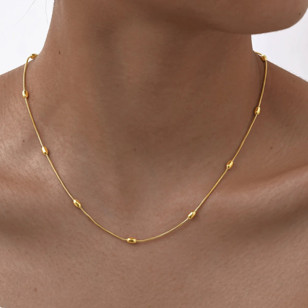 Triple Link Beaded Anklet – Waterproof Gold Stainless Steel Beaded Ankle Bracelet SPOT NC-1639G-18inch