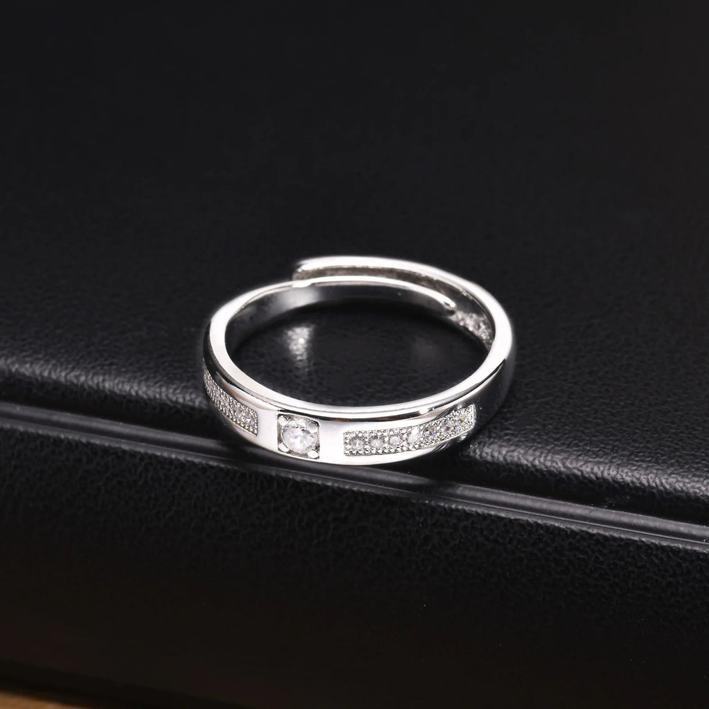 Adjustable CZ Silver-Tone Ring – Couples Wedding Band Gift Fashion Ring SPOT