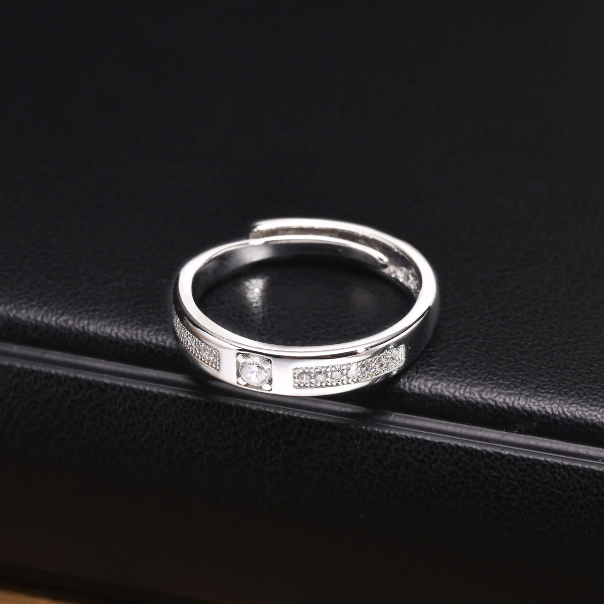 Adjustable CZ Silver-Tone Ring – Couples Wedding Band Gift Fashion Ring SPOT