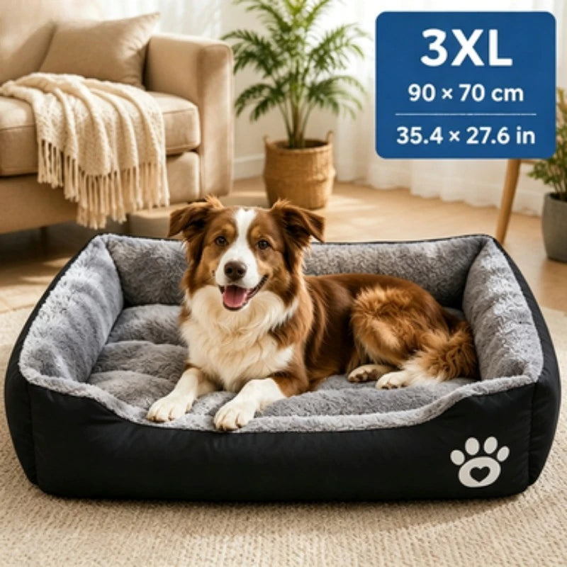 Soft Square Dog Sofa Bed – Warm Washable Pet Cushion Pet Sofa Bed SPOT Black-90x70cm