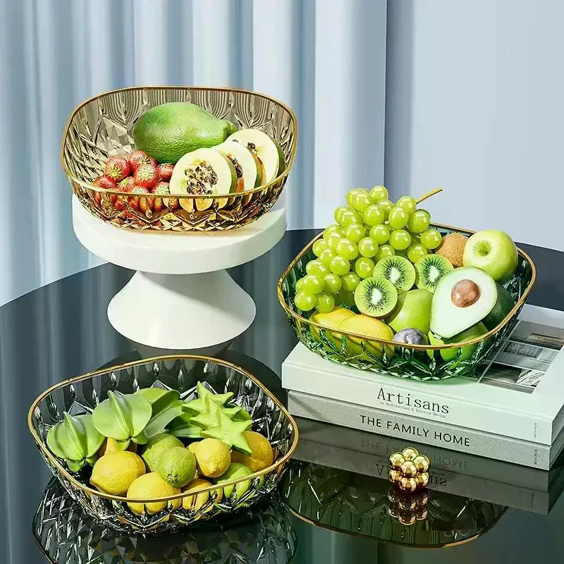 Diamond Cut Fruit Bowl with Gold Rim – Shatter-Resistant Decorative Serving Bowl SPOT