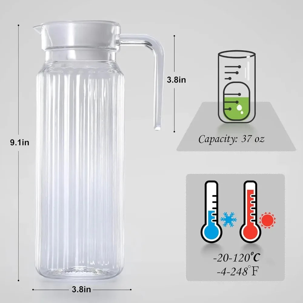 37oz Acrylic Water Pitcher BPA-Free Juice Carafe with Lid & Handle Acrylic Water Pitcher SPOT