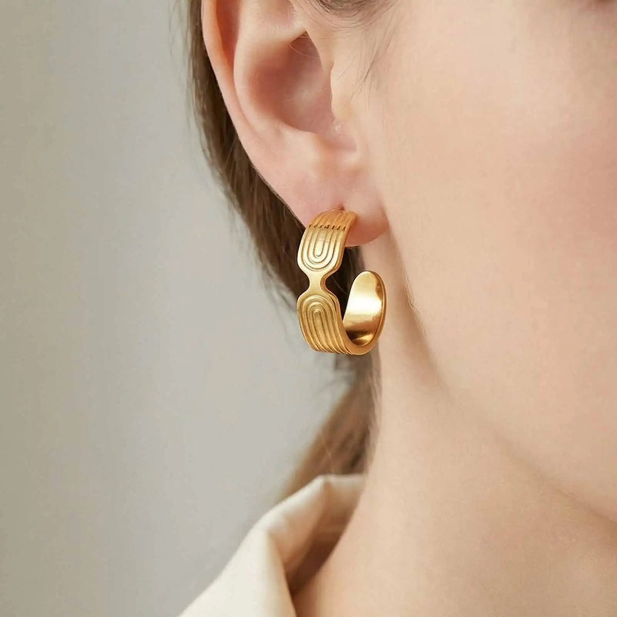Gold C-Hoop Earrings – Textured Stainless Steel, Hypoallergenic Hoop Earrings SPOT Default Title