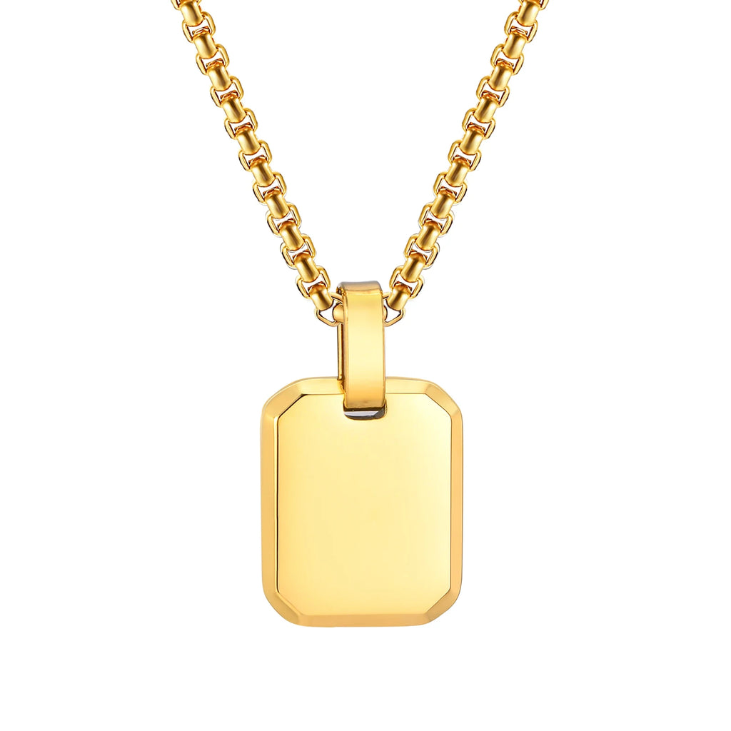 Custom Engraved Dog Tag Necklace | Stainless Steel Pendant Personalized Pendant Necklace SPOT PN-1925G One Side Engraving 45cm