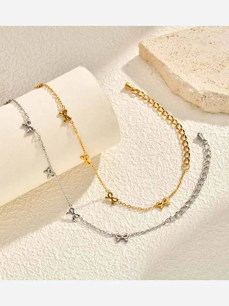 Meaeguet Silver Bow Bracelet – Stainless Steel Layered Chain Chain Link Bracelet SPOT