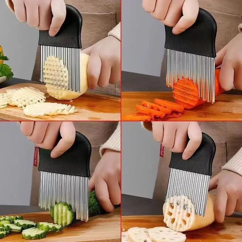 Stainless Steel Crinkle Wave Cutter – Wavy Potato & Veggie Slicer Vegetable Wave Slicer SPOT
