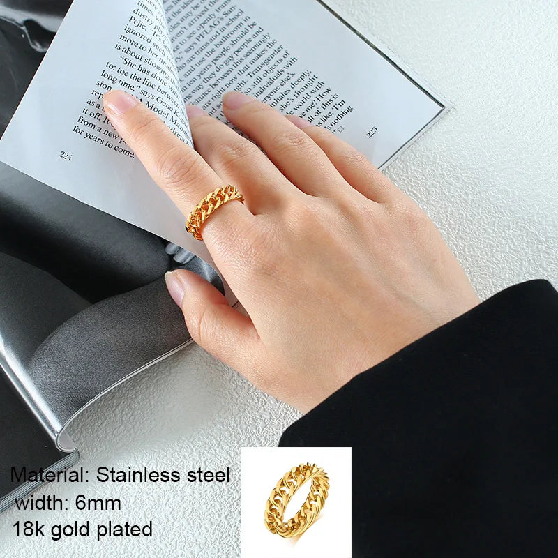 6mm Cuban Curb Chain Ring – 18K Gold Stainless Steel Fashion Ring SPOT