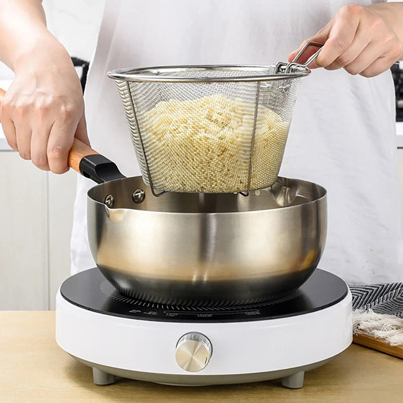 Stainless Steel Deep Fry Basket – Round Wire Mesh Strainer Fry Basket Strainer SPOT