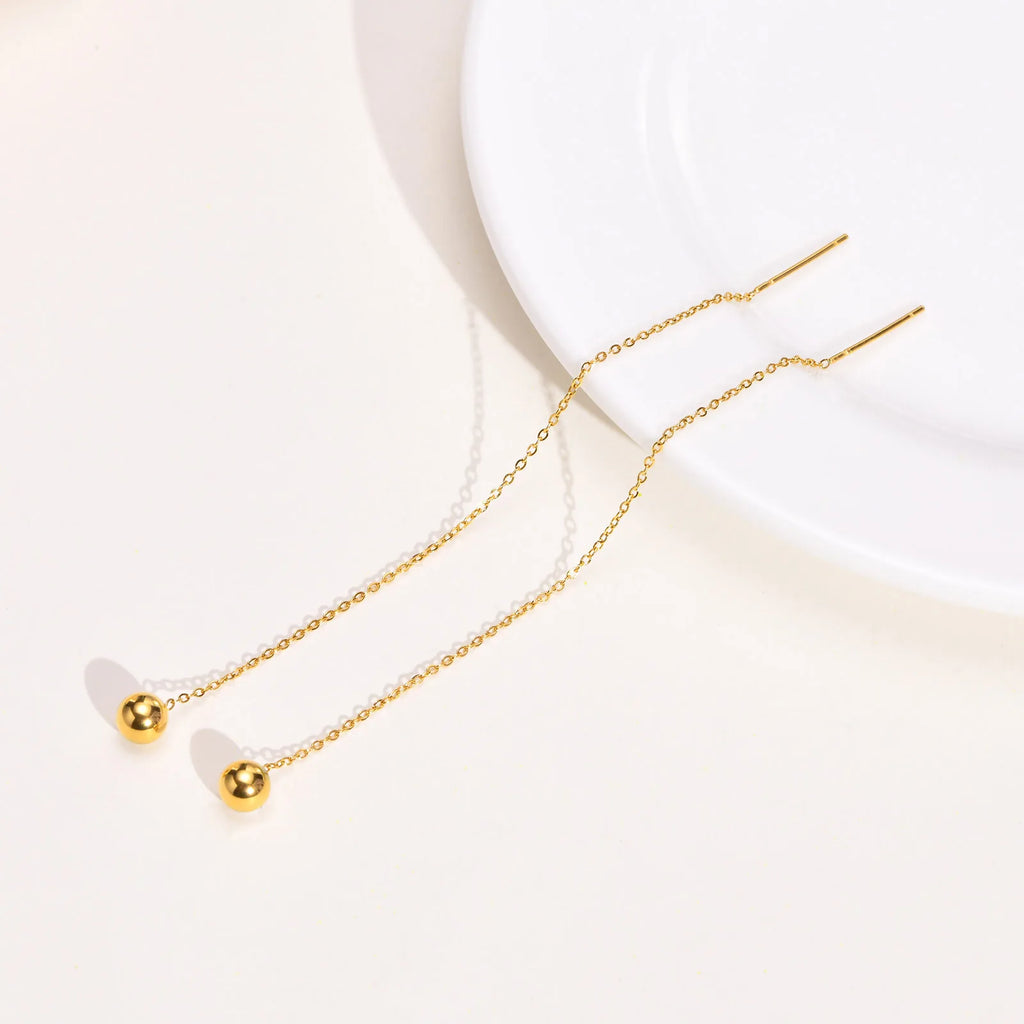 Stainless Steel Ball Dangle Threader Earrings – Long Chain Threader Drop Earrings SPOT