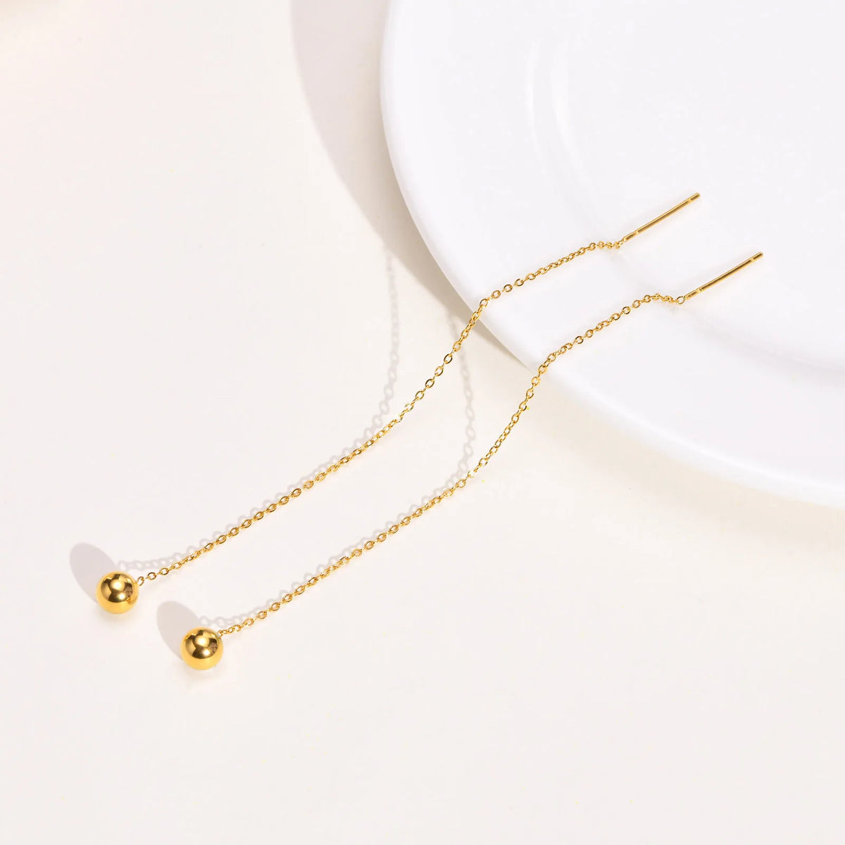 Stainless Steel Ball Dangle Threader Earrings – Long Chain Threader Drop Earrings SPOT