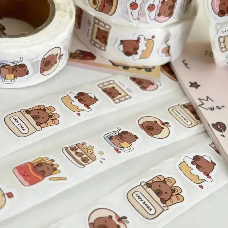 500-Pack Capybara Stickers Roll – Waterproof PVC Decals Sticker Roll SPOT