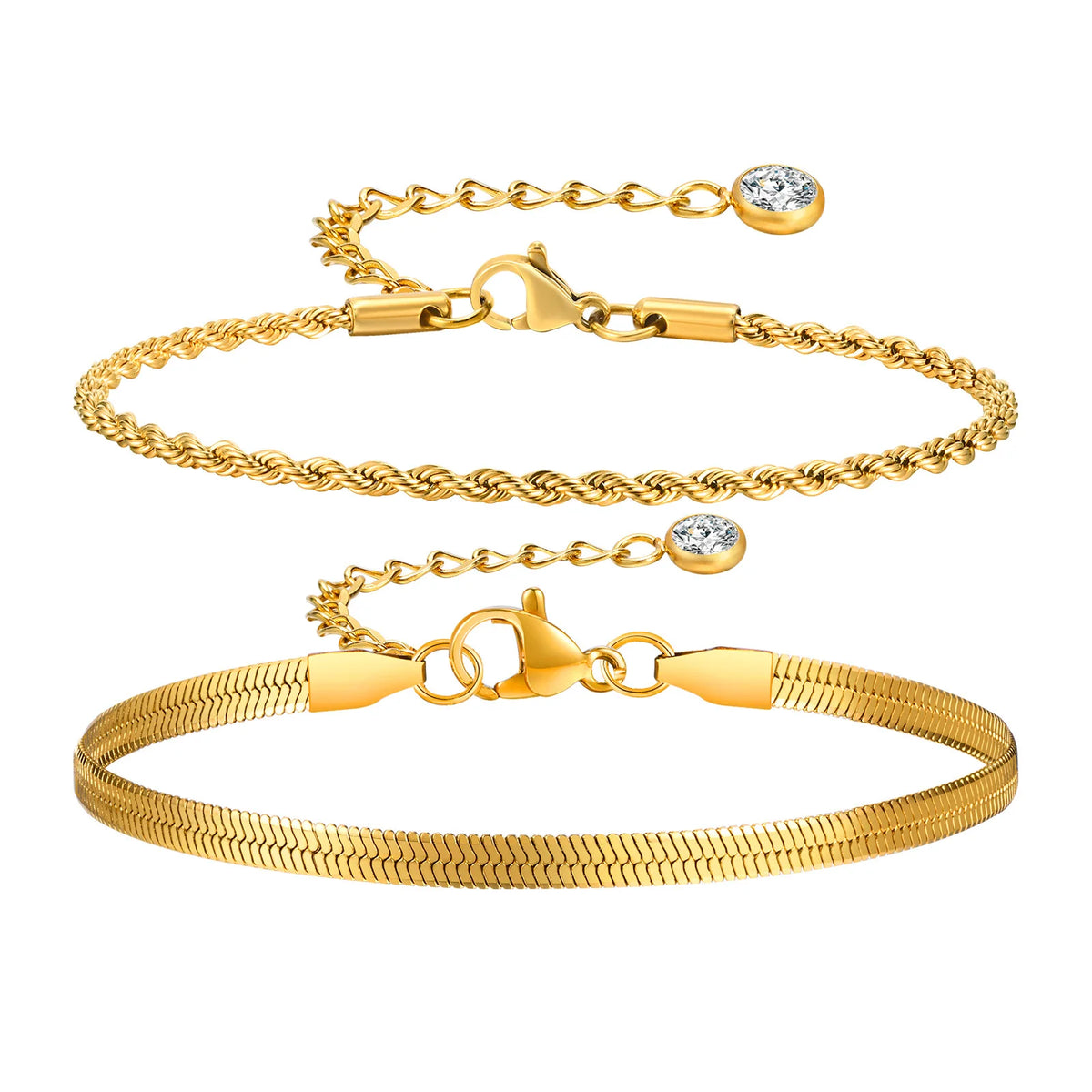 Women's 2-Piece Gold Snake & Rope Chain Bracelet Set Chain Bracelet Set SPOT Default Title