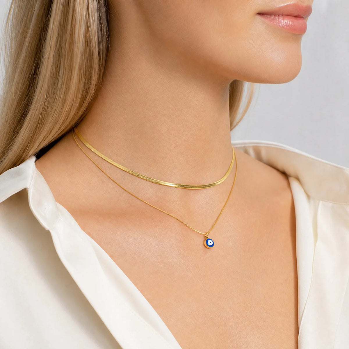 Double Layer Evil Eye Necklace – 18K Gold Stainless Steel Pendant Necklace SPOT