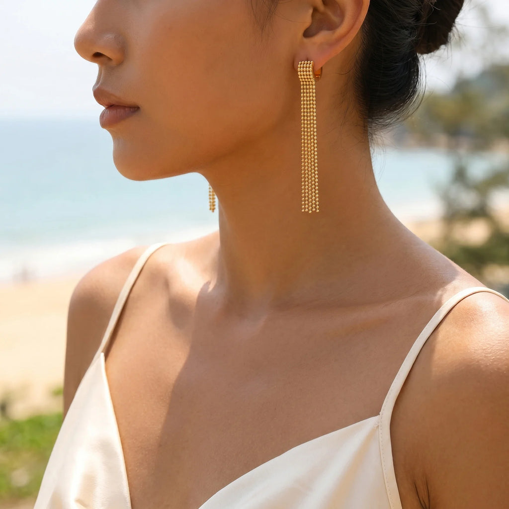 Luxury Long Tassel Drop Earrings – Gold Stainless Steel Tassel Drop Earrings SPOT