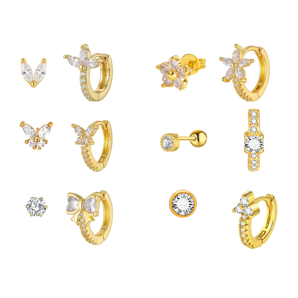 2-Pack Gold Huggie Hoop Earrings – Hypoallergenic CZ Set Huggie Hoop Earrings SPOT