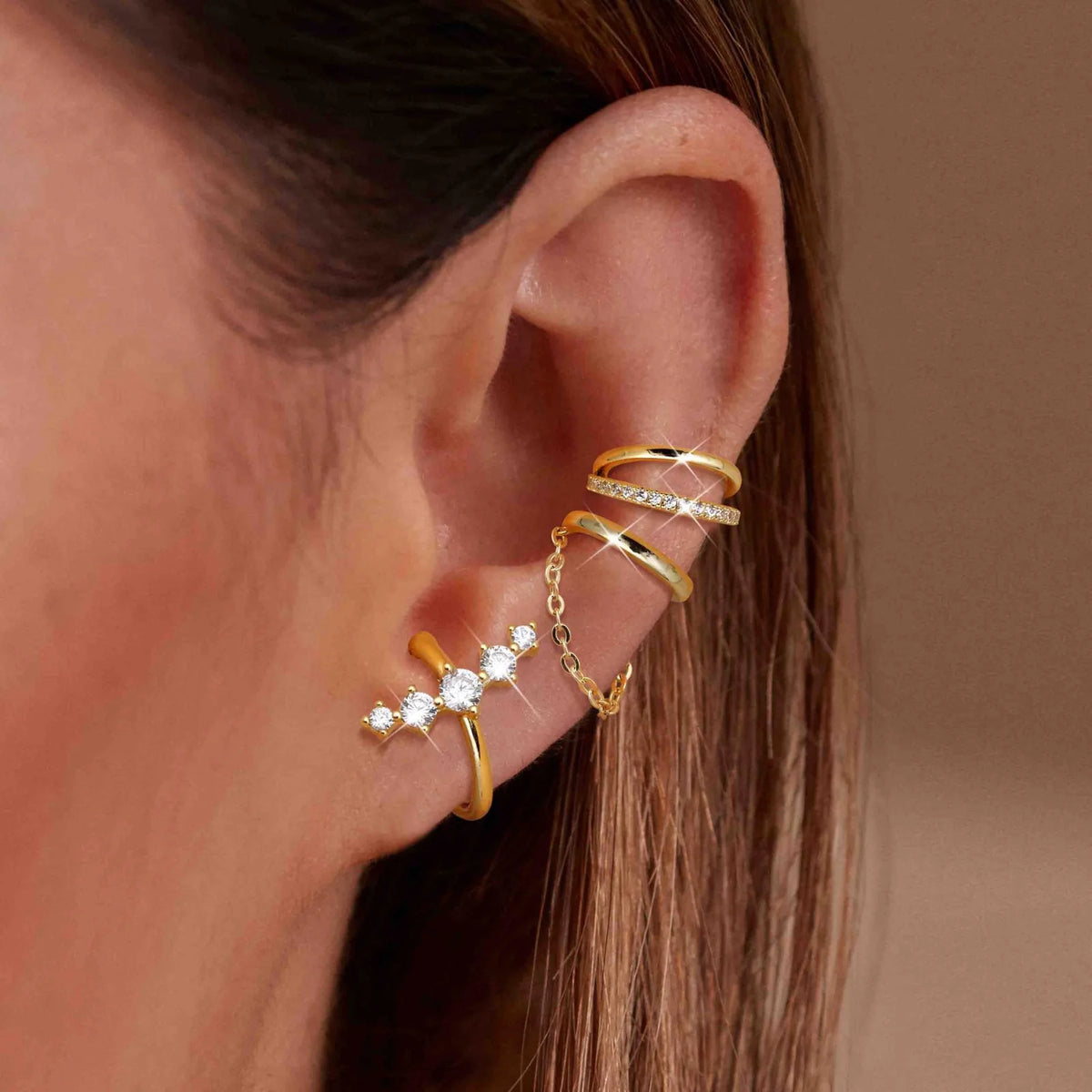 3-Piece Zircon Ear Cuffs with Tassel Chain – No Piercing Ear Cuff Set SPOT