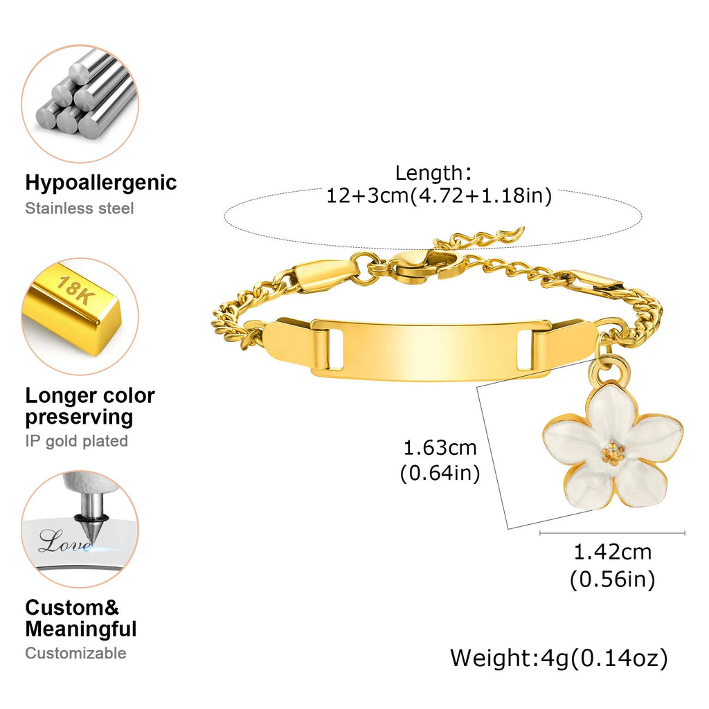 Personalized Baby Girl ID Bracelet – Gold Engraved Name & Date Personalized ID Bracelet SPOT