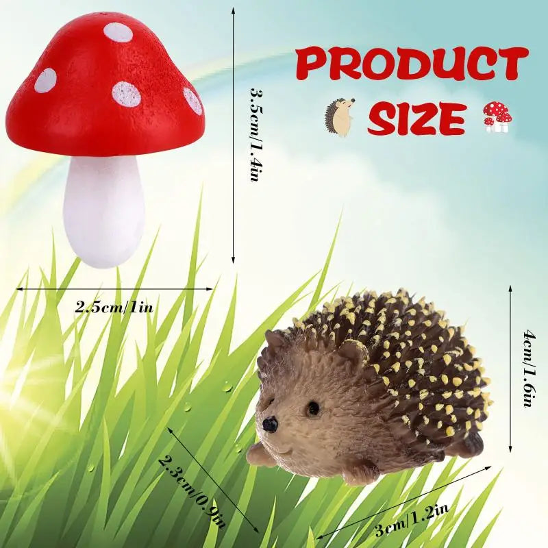 8-Piece Mini Hedgehog & Mushroom Fairy Garden Ornament Set Garden Figurine Set SPOT