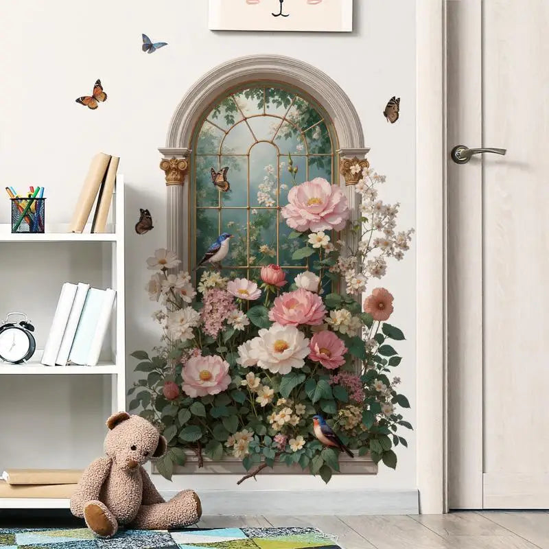 Arched Window Floral Wall Sticker – Butterfly & Bird Decal Wall Decal Sticker SPOT