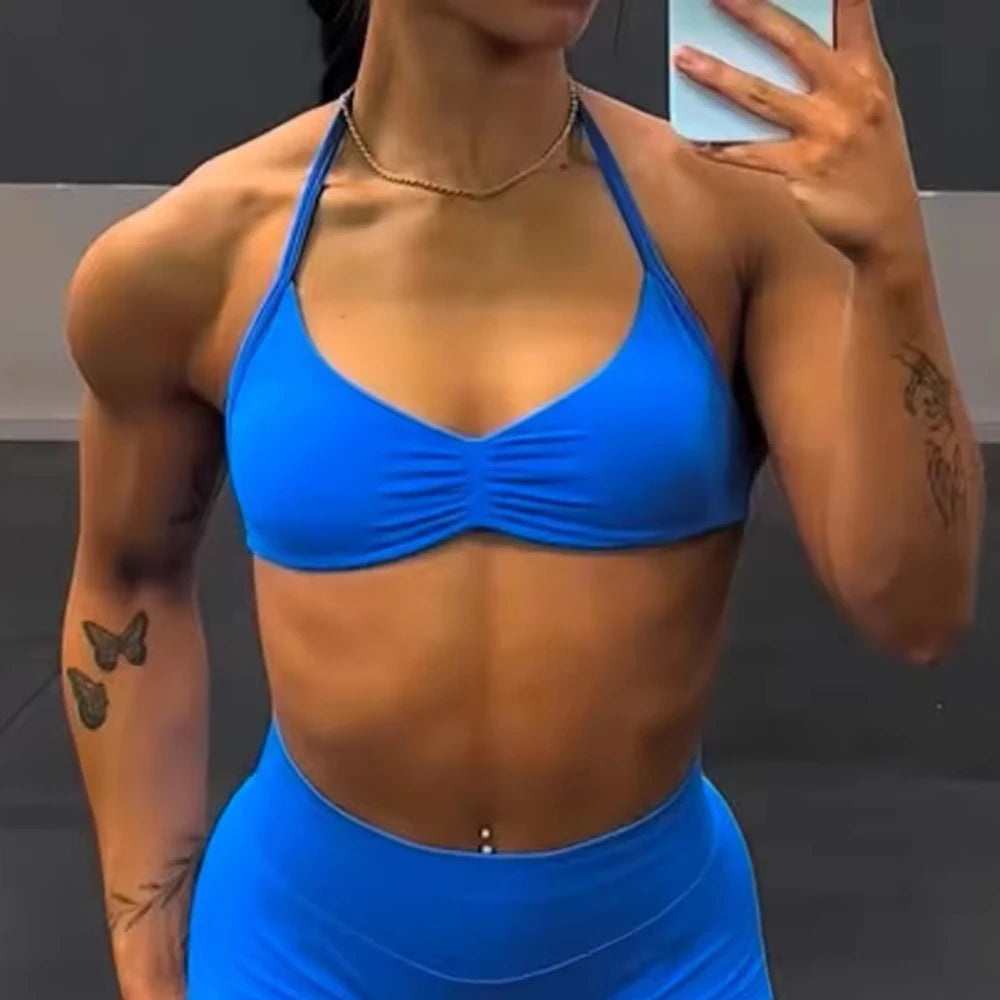 Women's Strappy Halter Sports Bra – Backless Gym Crop Top Women's Sports Bra SPOT
