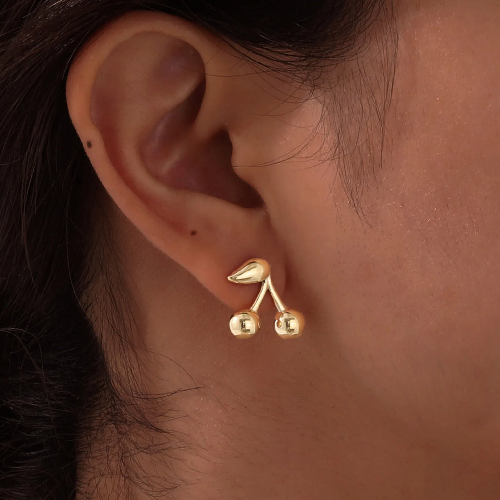 Gold Cherry Stud Earrings – Stainless Steel, Hypoallergenic Stud Earrings SPOT
