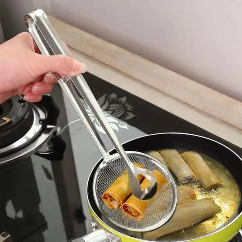 2-in-1 Stainless Steel Frying Tongs with Mesh Strainer Frying Tong Strainer SPOT