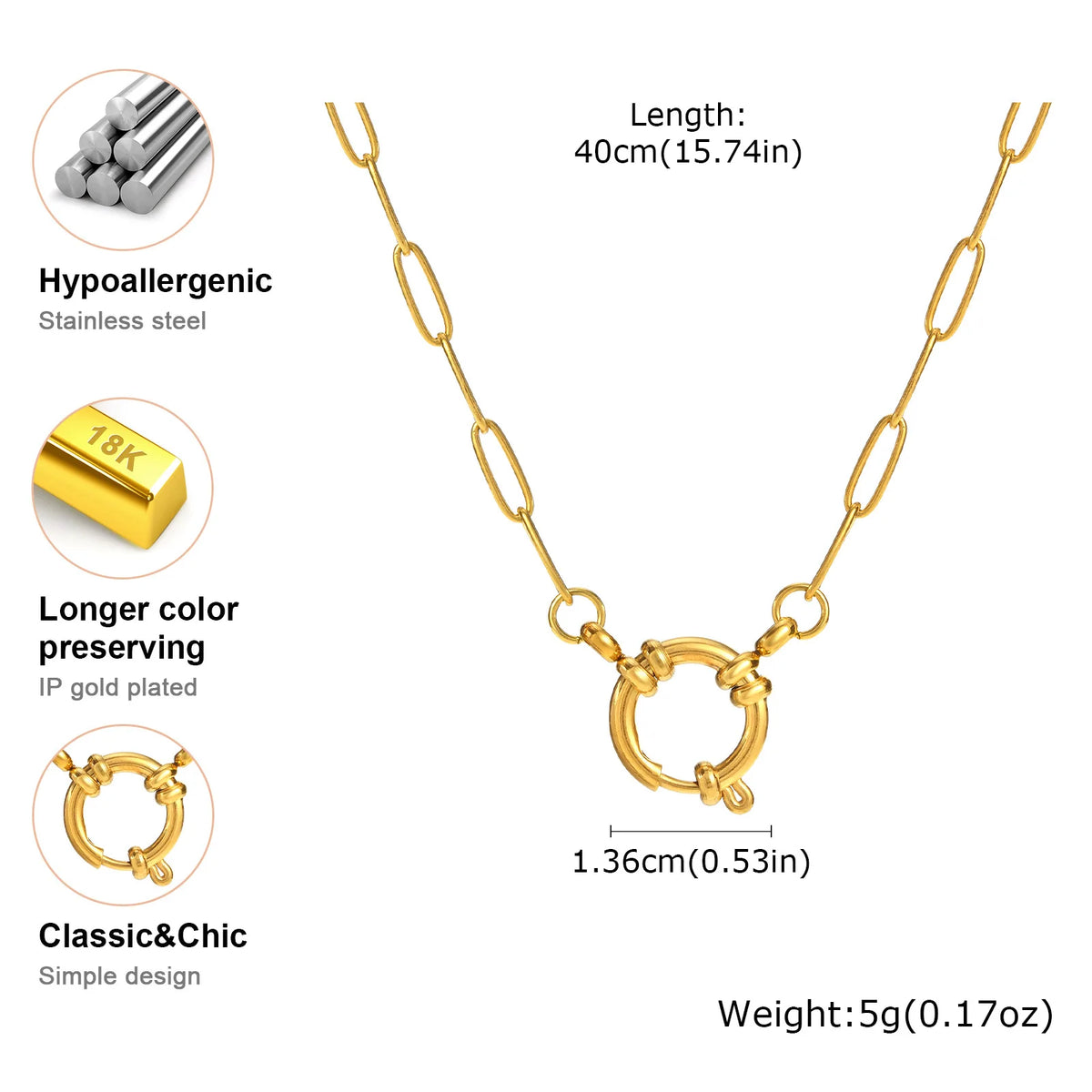 Meaeguet Stainless Steel Paperclip Pendant Necklace | Women Pendant Necklace SPOT
