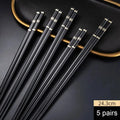 5-Pair Reusable Alloy Chopsticks – Non-Slip, Durable Black Set Reusable Chopsticks SPOT 5pairs Black